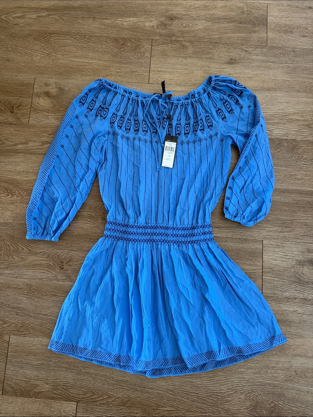 BCBG Maxazria Blue Smocked Waist Off-Shoulder Dress size XS
